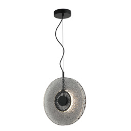 Halo 35cm Pendant Ceiling Light Black Matt -Smoked Glass LED 3000K