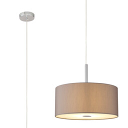 Baymont Polished Chrome 5 Light E27 Single Pendant With 40cm x 18cm Faux Silk Shade, Grey/White Laminate