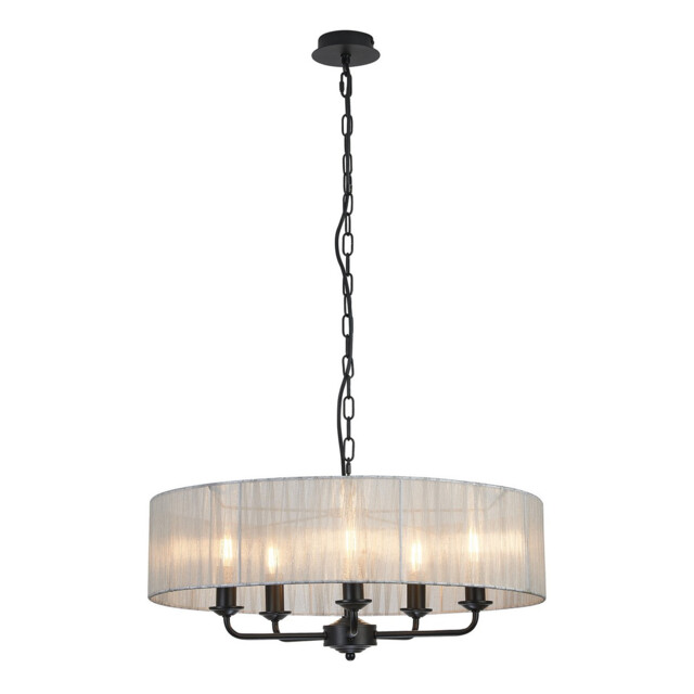 Banyan 5 Light Multi Arm Pendant With 60cm x 15cm Organza Shade Matt Black/Grey - image 1