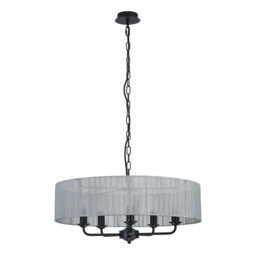 Banyan 5 Light Multi Arm Pendant With 60cm x 15cm Organza Shade Matt Black/Grey - thumbnail 5