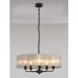 Banyan 5 Light Multi Arm Pendant With 60cm x 15cm Organza Shade Matt Black/Grey - thumbnail 2