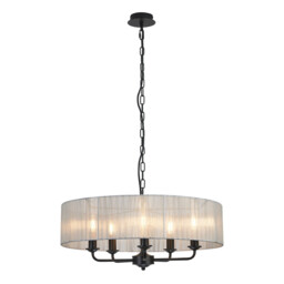 Banyan 5 Light Multi Arm Pendant With 60cm x 15cm Organza Shade Matt Black/Grey - thumbnail 1