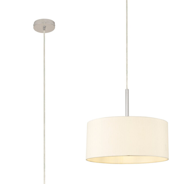 Baymont Polished Chrome E27 Universal Single Pendant With 40cm x 18cm Faux Silk Shade, Ivory Pearl/White Laminate - image 1