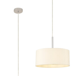 Baymont Polished Chrome E27 Universal Single Pendant With 40cm x 18cm Faux Silk Shade, Ivory Pearl/White Laminate - thumbnail 1