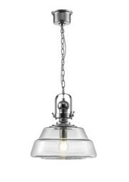 Reyna Large Dome Ceiling Pendant E27 Polished Chrome, Clear Glass - thumbnail 1