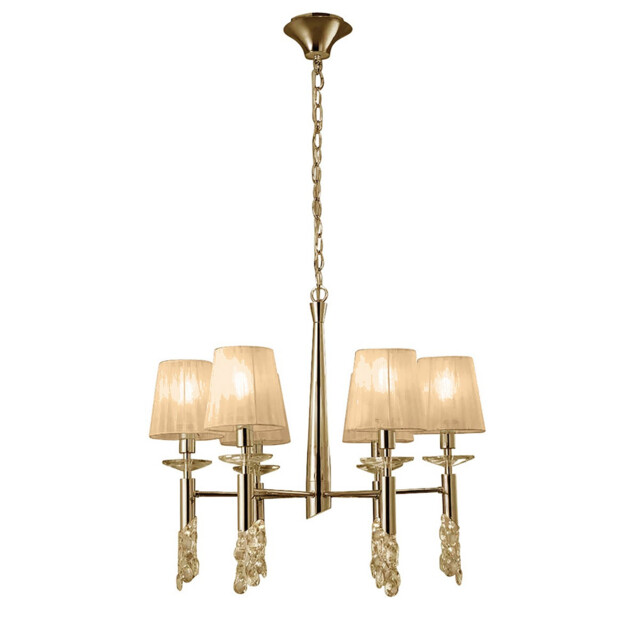Tiffany Pendant 6+6 Light E14+G9, French Gold With Soft Bronze Shades & Clear Crystal - image 1