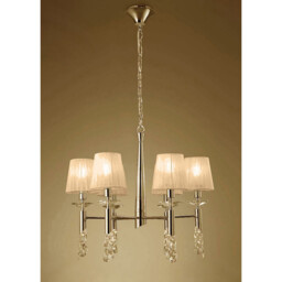 Tiffany Pendant 6+6 Light E14+G9, French Gold With Soft Bronze Shades & Clear Crystal - thumbnail 2