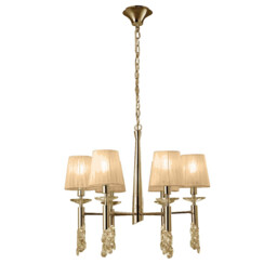 Tiffany Pendant 6+6 Light E14+G9, French Gold With Soft Bronze Shades & Clear Crystal - thumbnail 1