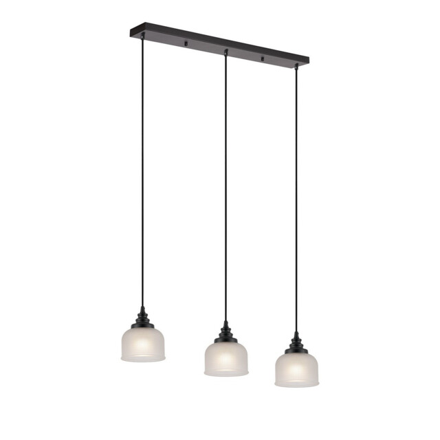 DeRuyter 3 Light Linear Pendant, E27, Satin Black/Prismatic Dome Glass, Frosted - image 1