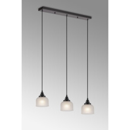 DeRuyter 3 Light Linear Pendant, E27, Satin Black/Prismatic Dome Glass, Frosted - thumbnail 3