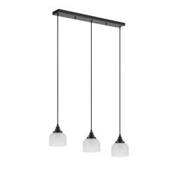 DeRuyter 3 Light Linear Pendant, E27, Satin Black/Prismatic Dome Glass, Frosted - thumbnail 5
