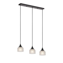 DeRuyter 3 Light Linear Pendant, E27, Satin Black/Prismatic Dome Glass, Frosted - thumbnail 1
