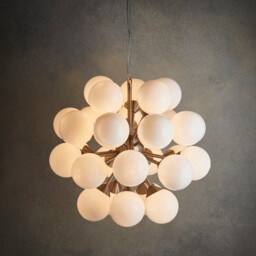 Oscar Globe Pendant Satin Nickel Effect Plate & Gloss White Glass 28 Light Dimmable IP20 - G9 - End of Line - thumbnail 3