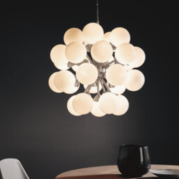 Oscar Globe Pendant Satin Nickel Effect Plate & Gloss White Glass 28 Light Dimmable IP20 - G9 - End of Line - thumbnail 2