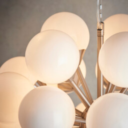 Oscar Globe Pendant Satin Nickel Effect Plate & Gloss White Glass 28 Light Dimmable IP20 - G9 - End of Line - thumbnail 5