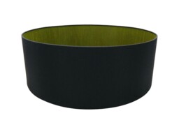 Sigma Round Cylinder, 600 x 220mm Dual Faux Silk Fabric Shade, Midnight Black, Green Olive
