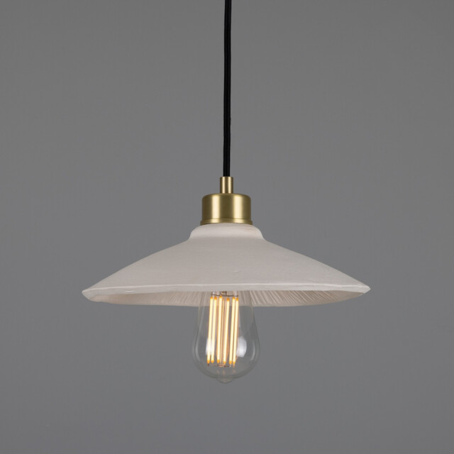 Pyrus Dome Pendant Matte White Striped, Satin Brass - image 1