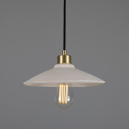 Pyrus Dome Pendant Matte White Striped, Satin Brass - thumbnail 1