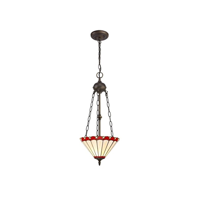 Worcester 2 Light Uplighter Ceiling Pendant E27 With 30cm Tiffany Shade, Red, Crystal, Aged Antique Brass - image 1