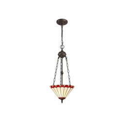 Worcester 2 Light Uplighter Ceiling Pendant E27 With 30cm Tiffany Shade, Red, Crystal, Aged Antique Brass - thumbnail 1