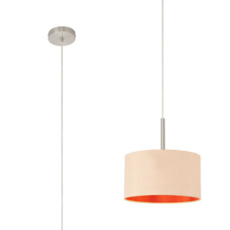 Baymont Satin Nickel E27 Single Pendant With 30cm x 17cm Dual Faux Silk Shade, Antique Gold/Ruby