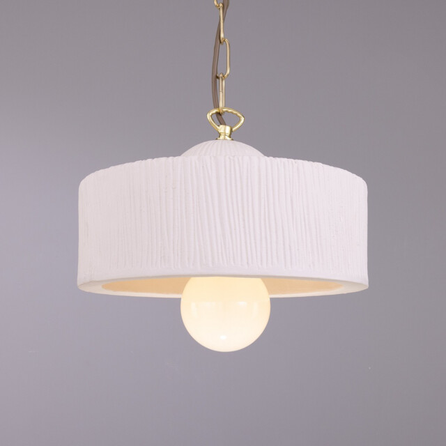 Seville Ceramic Dome Pendant -Matte White Striped -Polished Brass - image 1