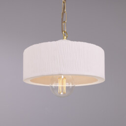 Seville Ceramic Dome Pendant -Matte White Striped -Polished Brass - thumbnail 5