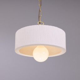 Seville Ceramic Dome Pendant -Matte White Striped -Polished Brass - thumbnail 3