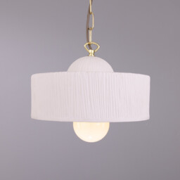 Seville Ceramic Dome Pendant -Matte White Striped -Polished Brass - thumbnail 2