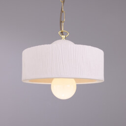 Seville Ceramic Dome Pendant -Matte White Striped -Polished Brass