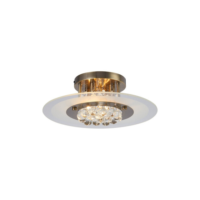 Delmar 39cm Flush Ceiling Round 4 Light G9 Antique Brass/Glass/Crystal - image 1