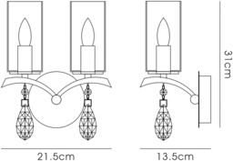 Rhea Wall Lamp Switched 2 Light E14 Polished Chrome, Crystal With Clear Glass - thumbnail 2