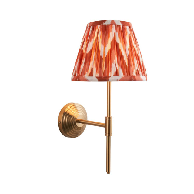 Obelisk T Bar Brushed Aged Brass Plate Wall Light with Apricot Orange Fabric Zigzag Shade 20cm B22 - image 1