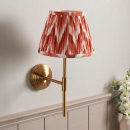 Obelisk T Bar Brushed Aged Brass Plate Wall Light with Apricot Orange Fabric Zigzag Shade 20cm B22 - thumbnail 3