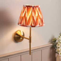 Obelisk T Bar Brushed Aged Brass Plate Wall Light with Apricot Orange Fabric Zigzag Shade 20cm B22 - thumbnail 2