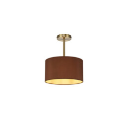 Baymont Antique Brass E27 Semi Flush With 30cm x 17cm Dual Faux Silk Shade, Raw Cocoa/Grecian Bronze
