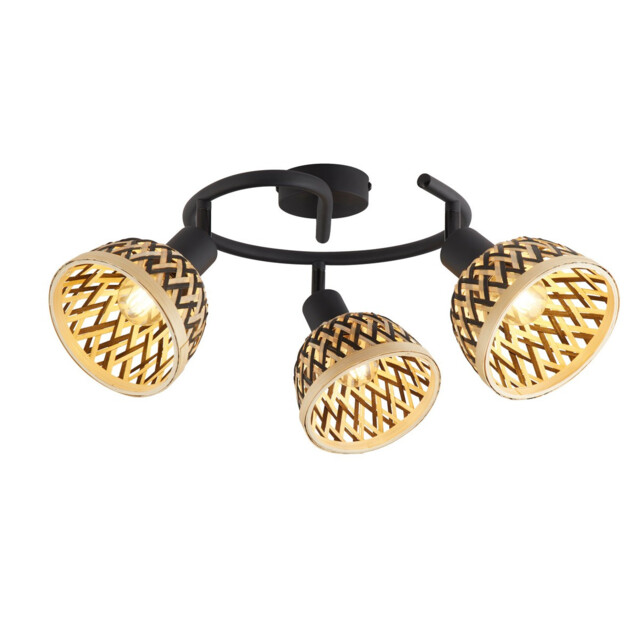 Lance 3 Light Round Spotlight Black Metal & Bamboo Shade - image 1