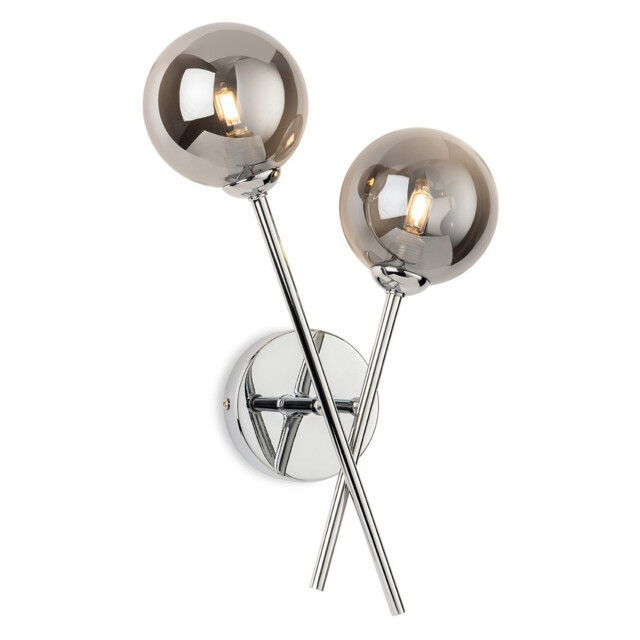 Lando Globe 2 Light Wall Chrome with Smoked Glass 2xG9