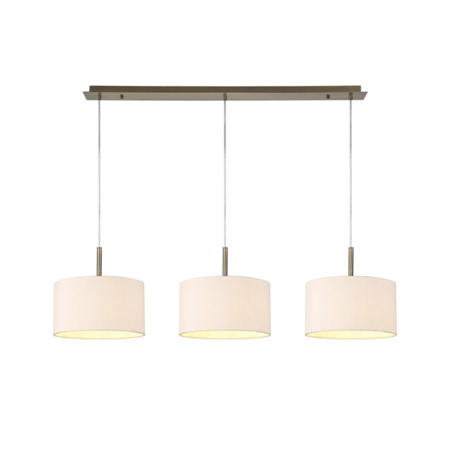 Baymont Antique Brass 3 Light E27 Linear Pendant With 30cm x 17cm Dual Faux Silk Shade, Nude Beige/Moonlight - image 1