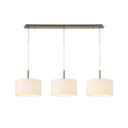 Baymont Antique Brass 3 Light E27 Linear Pendant With 30cm x 17cm Dual Faux Silk Shade, Nude Beige/Moonlight
