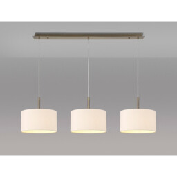 Baymont Antique Brass 3 Light E27 Linear Pendant With 30cm x 17cm Dual Faux Silk Shade, Nude Beige/Moonlight - thumbnail 2