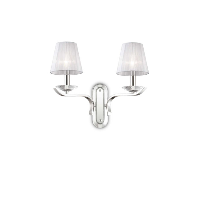 Pegaso  2 Light Indoor Candle Wall Light Chrome, White with Organza Shades, E14