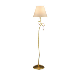 Paola Floor Lamp 1 Light E27, Gold Painted With Cream Shade & Amber Glass Droplets - thumbnail 1