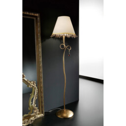 Paola Floor Lamp 1 Light E27, Gold Painted With Cream Shade & Amber Glass Droplets - thumbnail 3