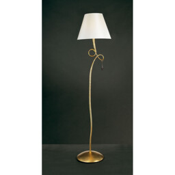 Paola Floor Lamp 1 Light E27, Gold Painted With Cream Shade & Amber Glass Droplets - thumbnail 2