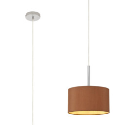 Baymont Polished Chrome E27 Universal Single Pendant With 30cm x 17cm Dual Faux Silk Shade, Raw Cocoa/Grecian Bronze