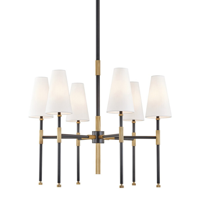 Bowery 6 Light Chandelier Aged Brass, Linen