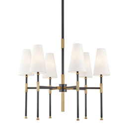 Bowery 6 Light Chandelier Aged Brass, Linen