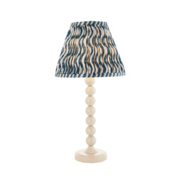 Higgledy Gloss Almond White Paint Table Lamp with Marlin Blue Fabric Ripple Shade 25cm E14