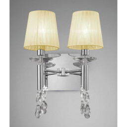 Tiffany Wall Lamp Switched 2+2 Light E14+G9, Polished Chrome With Cream Shades & Clear Crystal - thumbnail 2
